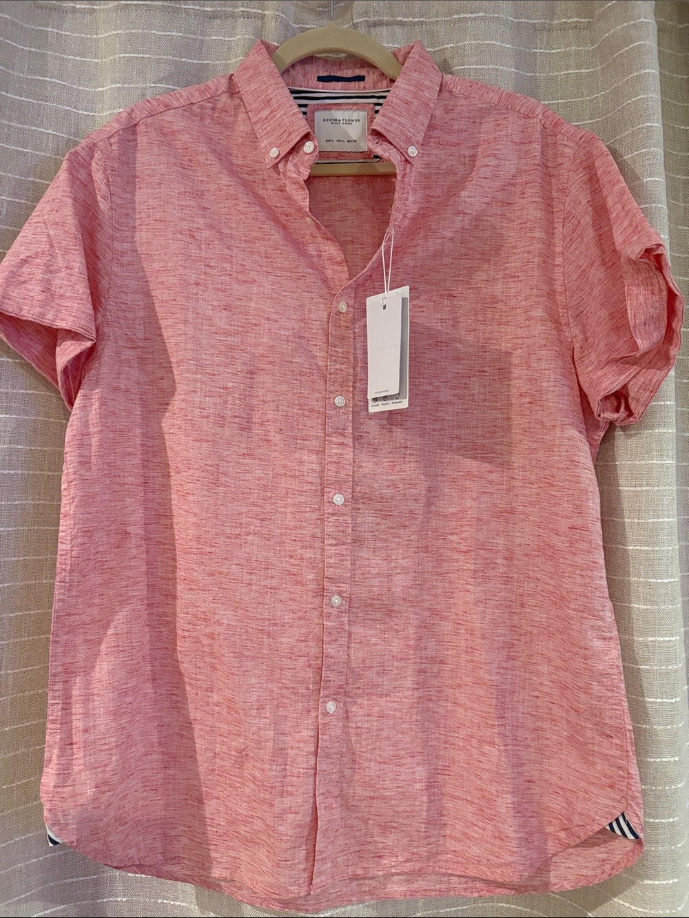 Men's Short-Sleeve Button-Down Shirt — Heather Coral